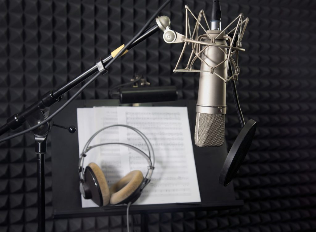 Sound recording studio with soundproof wall